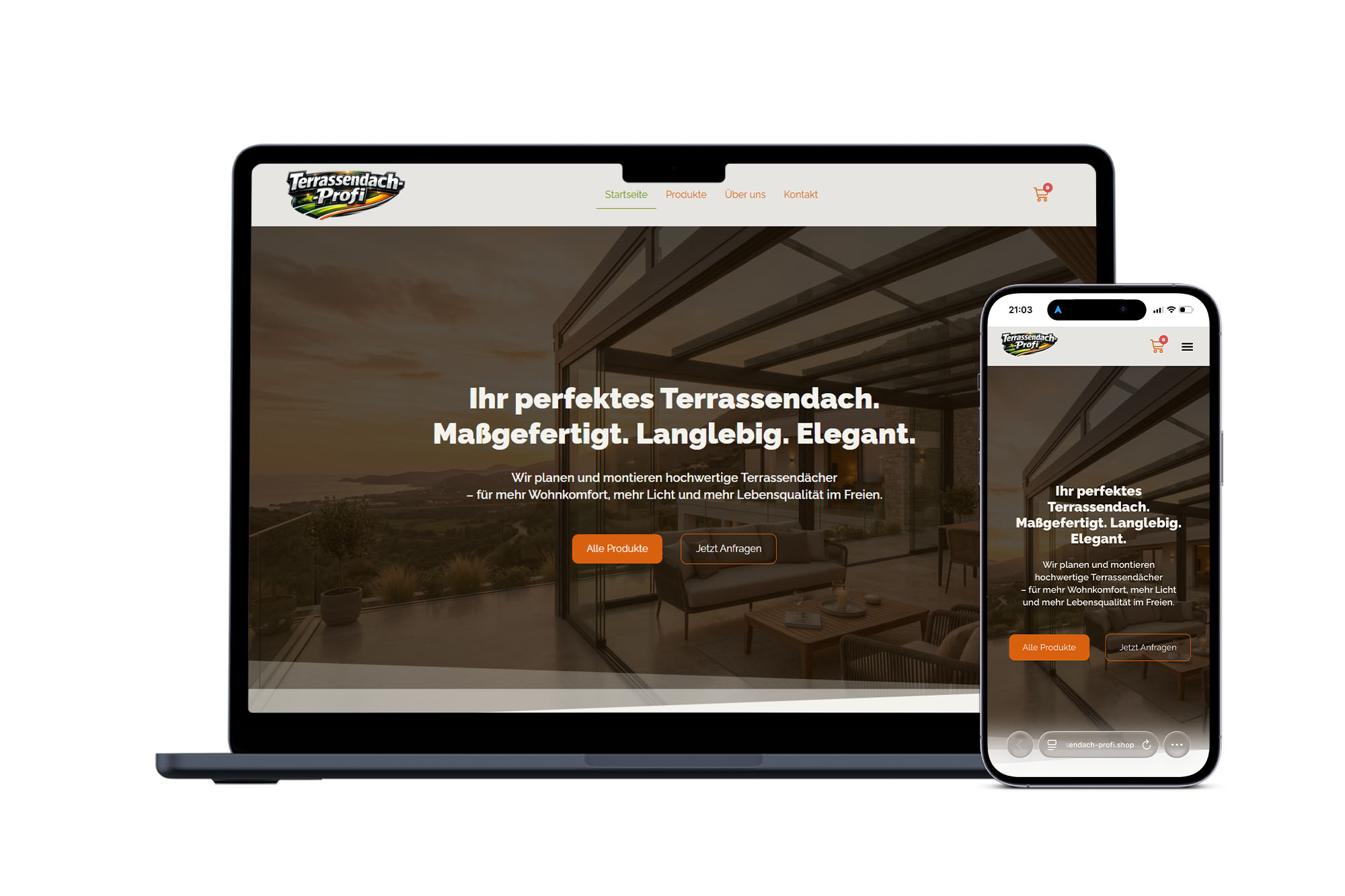 Moderne Terrassendach-Website auf Geräten
