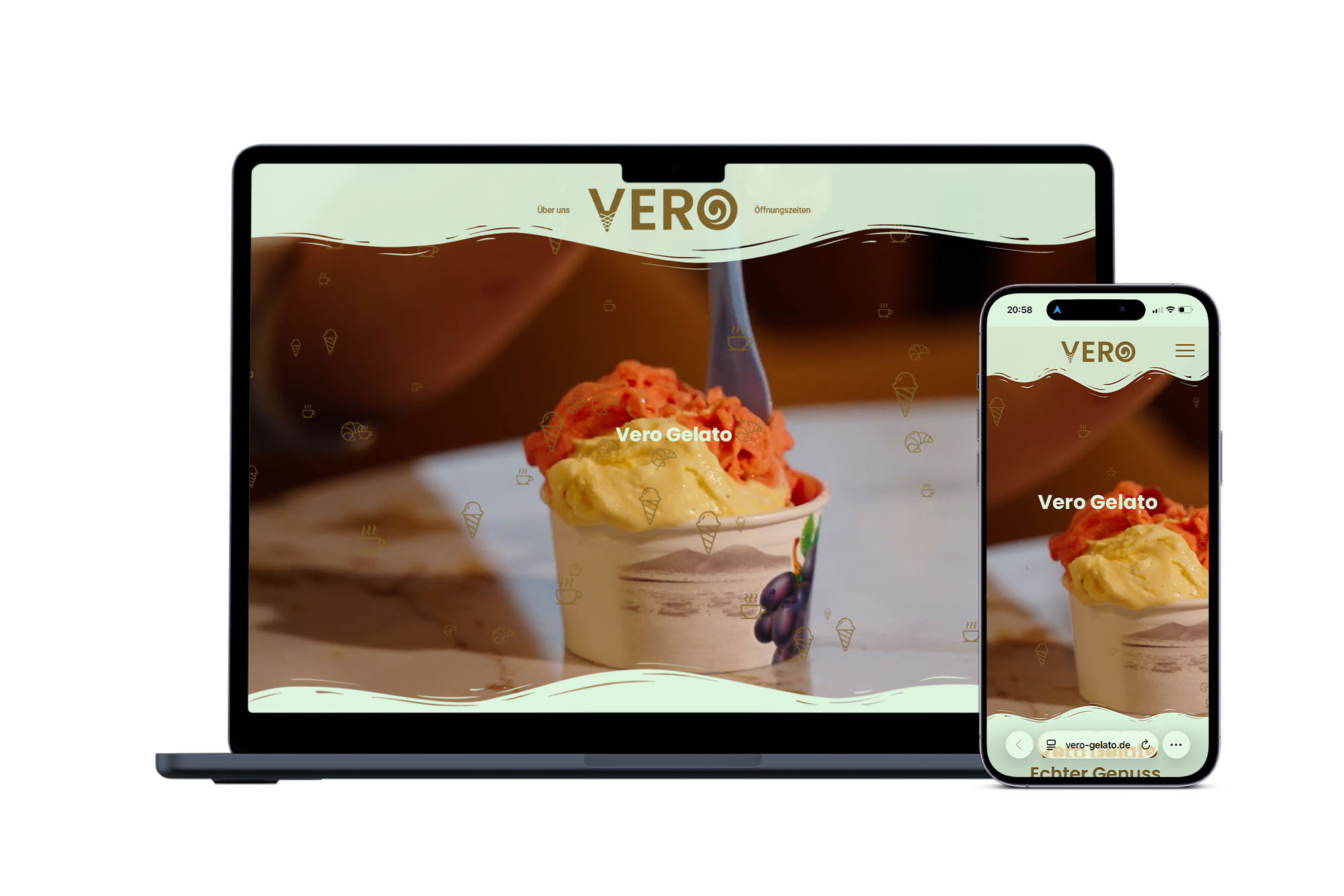 Eiscreme auf Website angezeigt