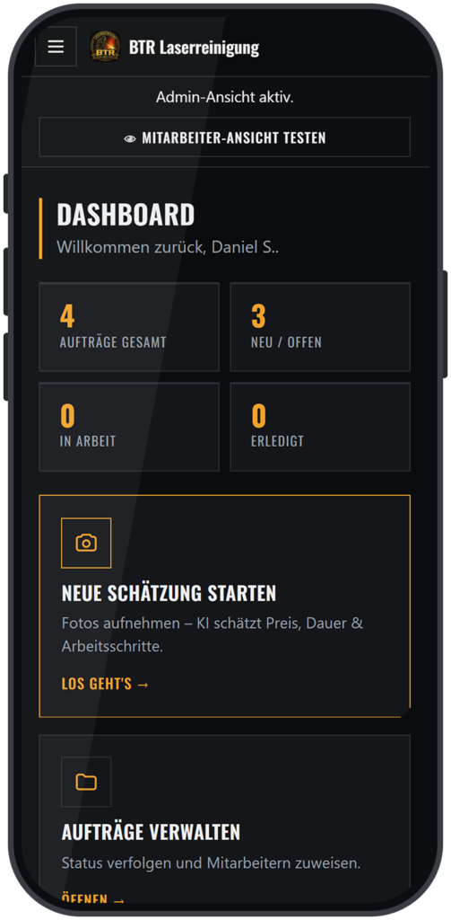 KI-Kalkulations-App fuer BTR Laserreinigung, entwickelt von Tivaos