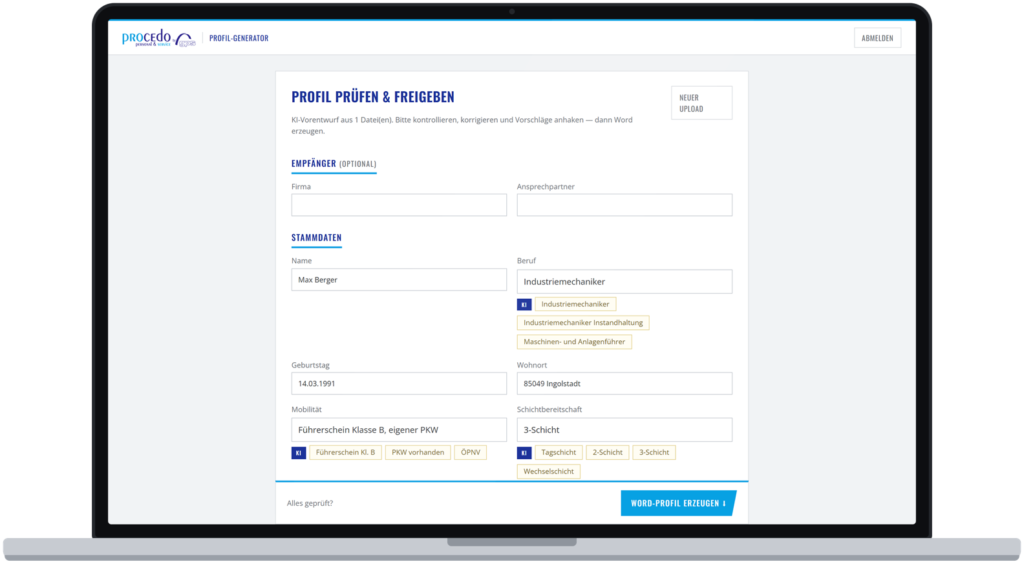KI-Profil-Generator fuer procedo by gps, entwickelt von Tivaos